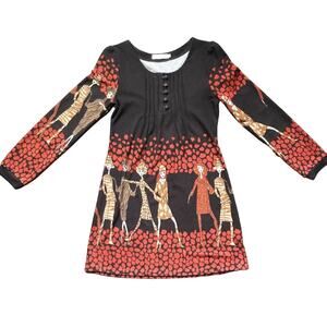 AXYEH Womens Small Brown Orange Woman Lady Shift 3/4 Sleeve Button Knit Dress